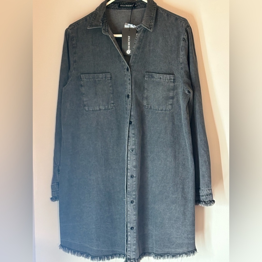 Charcoal Denim Longline Jacket